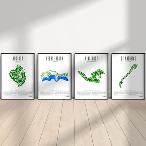 Aquarell Golf Platz Karte, St Andrews, Augusta, Pinehurst, Pebble Beach, druckbare Golf Wandkunst, Golf Geschenk, Golf Poster Set