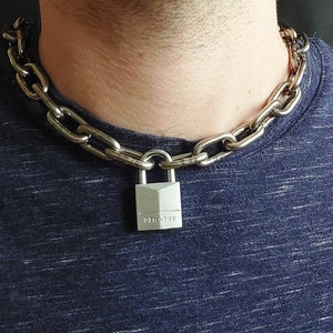 Men Neck Chain With Padlock Choker Necklace Chain With Lock