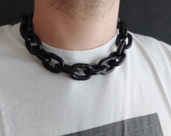 massive neck Chain, Metal, choker, black, key, locked chain, gay, puppy play, sub, jewelry, 6mm, gift, black chain, chunky, heavy duty