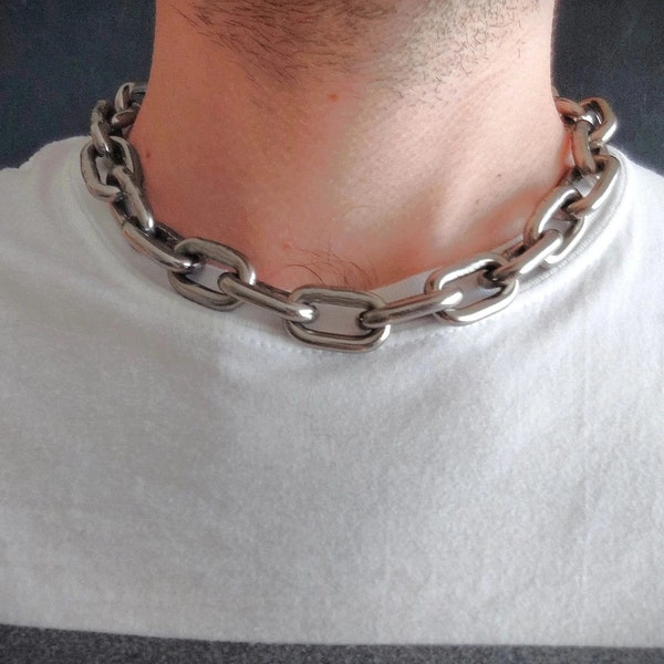 Chain, stainless steel, neck chain, choker, key, locked chain, alternative, heavy, slave, gay, puppy, sub, jewelry, 5mm, necklace, gift