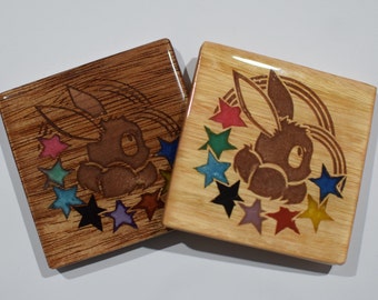 Eevee Eeveelution wooden drink Coaster 86x86mm