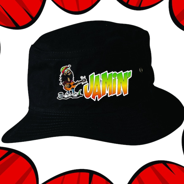 Jamin Man Unisex Black Bucket Hat | Rasta | Rastafarian| Colourful | Music| Reggae | Jamaica |Fathers Day | Outdoors | Aussie | Funny