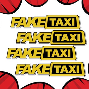 Fake Taxi x 4 Vinyl Stickers | Camping | Fishing | Sports | Boat | Car | Truck | Decal | Aussie | Funny | 4 x 4 |Bogan | Meme | Adult