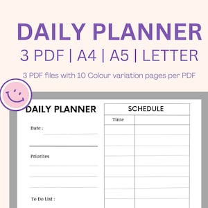 Lista diaria de tareas pendientes, lista de tareas pendientes imprimible, tabla de tiempos de estudio, planificador por horas, planificador de estudios, horario del día laboral, A5, A4, carta de EE. UU.