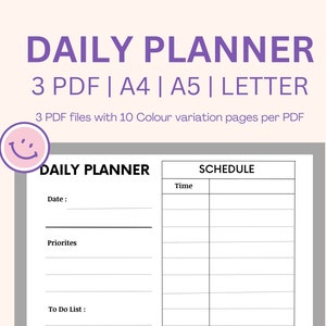 Lista diaria de tareas pendientes, lista de tareas pendientes imprimible, tabla de tiempos de estudio, planificador por horas, planificador de estudios, horario del día laboral, A5, A4, carta de EE. UU.