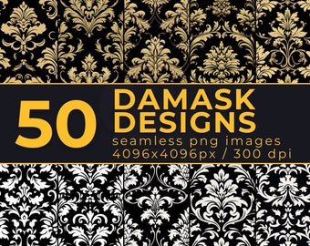 Damask Designs Seamless Digital Paper - Damask PNG - Patterns for Scrapbooking, Journaling, Planners - Commercial Use