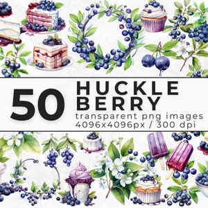 Aquarel Huckleberry-clipart - clipartbundel van bosbessen - Huckleberry-png voor digitale download - commerciële licentie en gebruik