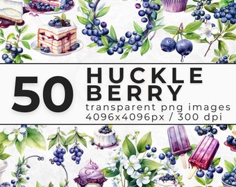 Watercolor Huckleberry Clipart - Clipart Bundle of Huckleberries - Huckleberry PNG for Digital Download - Commercial License and Use