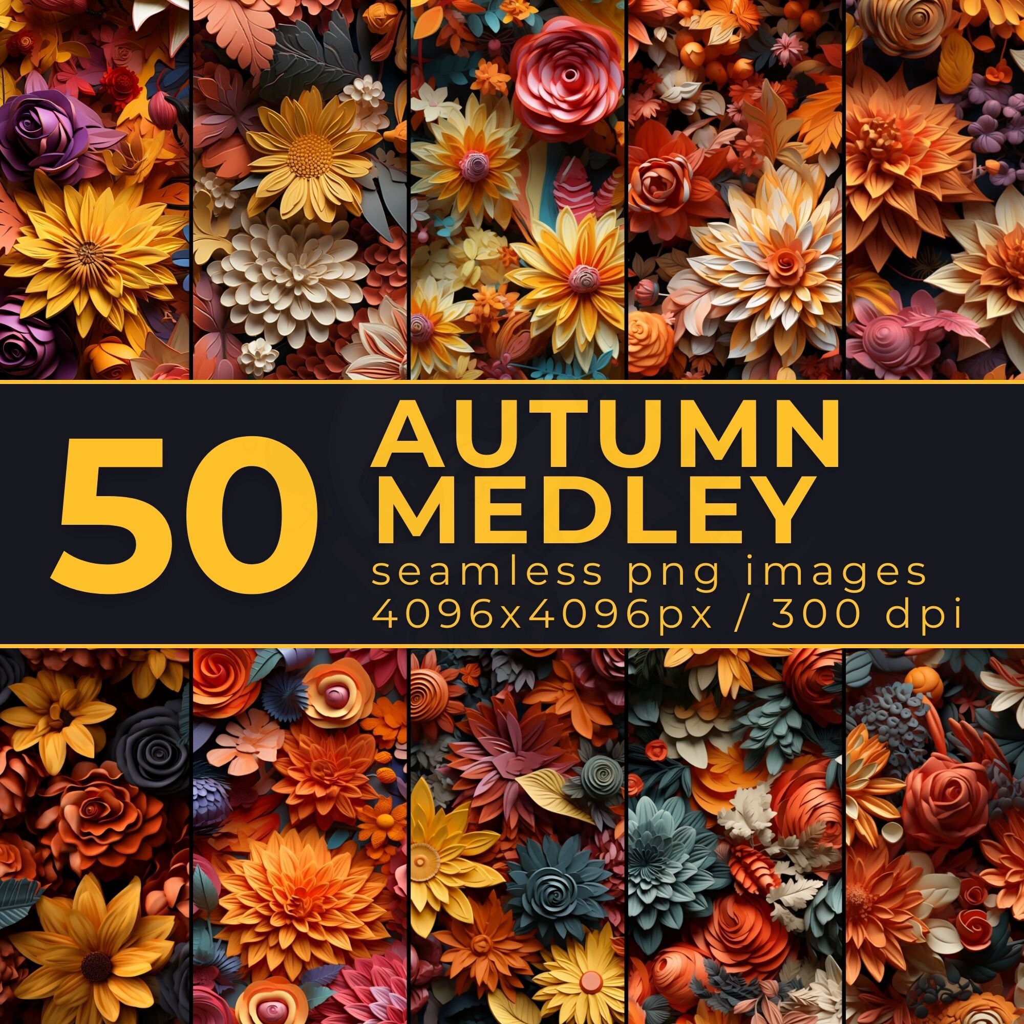 Autumn Medley Seamless Digital Paper - Floral PNG - Patterns for Scrapbooking, Journaling, Planners - Commercial Use