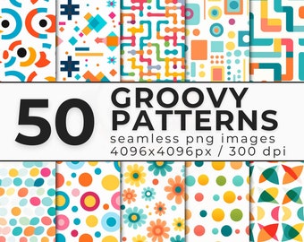 Groovy Patterns Seamless Digital Paper - Cute Retro PNG - Patterns for Scrapbooking, Journaling, Planners - Commercial Use