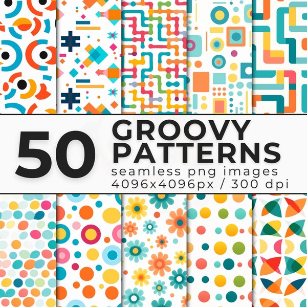 Groovy Patterns Seamless Digital Paper - Cute Retro PNG - Patterns for Scrapbooking, Journaling, Planners - Commercial Use