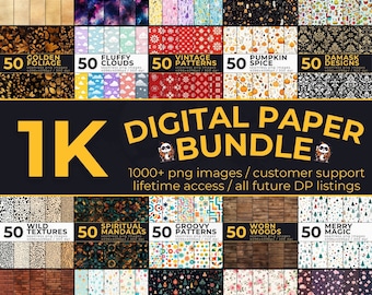 Digital Paper Shop Mega Bundle - 1000+ PNG Images - Textures, Patterns, Cute Objects for Digital Download - Commercial License