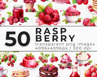 Watercolor Raspberry Clipart - Clipart Bundle of Raspberries - Raspberry PNG for Digital Download - Commercial License - Commercial Use