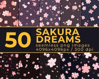 Sakura Dreams Seamless Digital Paper - Cute Anime PNG - Patterns for Scrapbooking, Journaling, Planners - Commercial Use