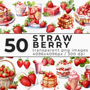 Watercolor Strawberry Clipart - Clipart Bundle of Strawberries - Strawberry PNG for Digital Download - Commercial License - Commercial Use