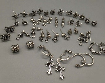 Chrome hearts style earrings, Statement silver earrings stud, Charms wrap huggie earrings, Dainty fall earrings for her, Unique earrings
