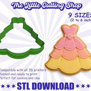 3D Princess Dress Cookie Cutter STL File: Royal Icing, Fondant (Digital Download)