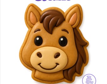 May include: A light brown horse head cookie cutter design with dark brown hair and a tan muzzle. The text 31 SIZES is at the top and STL+PNG GUIDE is at the bottom. A circular logo for The Little Cutting Shop is in the bottom right corner.