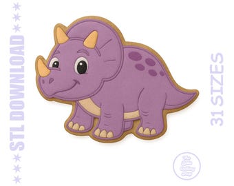 Triceratops Cookie Cutter STL – Full Body Dinosaur – 31 Sizes + PNG