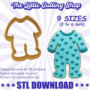 Long Sleeve Baby Onesie Cookie Cutter STL (2–6 inch) – Pajamas Biscuit & Fondant | Digital Download