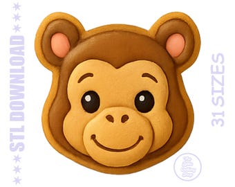 Kawaii Monkey Cookie Cutter STL File: Jungle Animal Party (Digital Download)