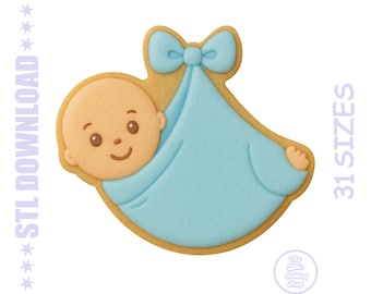 Baby in Blanket Cookie Cutter STL File: Newborn Shower Favor (PNG Included)
