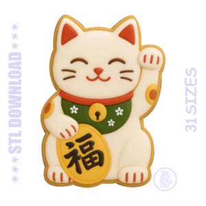 Maneki Neko Cookie Cutter STL: Lucky Cat 3D Printable Baking Tool (PNG)