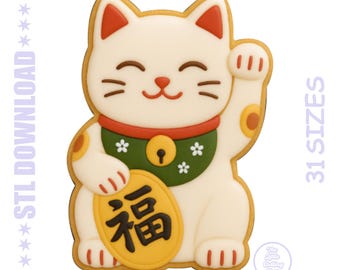 Maneki Neko Cookie Cutter STL: Lucky Cat 3D Printable Baking Tool (PNG)