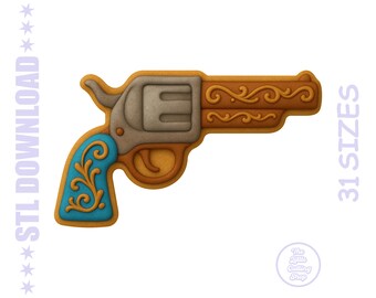 Western Revolver Cookie Cutter STL – Cowboy Theme Digital File – 3D Printable Baking Tool