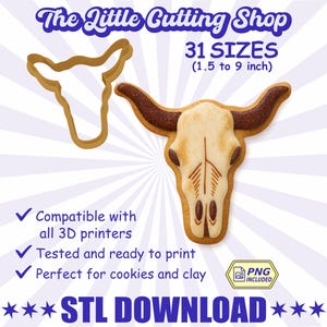 Cow Skull Cookie Cutter STL  – Western Skull Biscuit | Digital Download