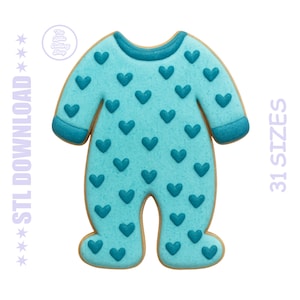Long Sleeve Baby Onesie Cookie Cutter STL – Pajamas Biscuit & Fondant | Digital Download