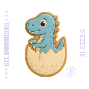 Cortador de galletas de huevo de dinosaurio bebé azul (STL) – Molde para galletas de dinosaurio – 31 tamaños + PNG