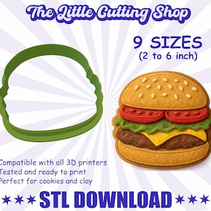 Burger Cookie Cutter STL File: Cheeseburger 3D Printing Design (Digital Download)