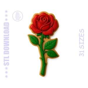 Rose Cookie Cutter STL – Flower Baking Mold – 31 Sizes + PNG