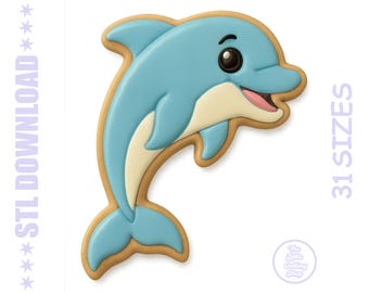 Dolphin Cookie Cutter STL – Ocean Animal – 31 Sizes + PNG