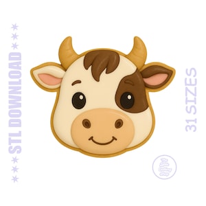 Cortador de galletas de vaca adorable STL - Galleta de animales de granja, repostería kawaii (descarga digital)