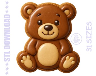 Cute Bear Cookie Cutter STL – 3D Print File, 31 Sizes (PNG)