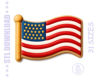 American Flag Cookie Cutter STL (2–6 inch) – USA Biscuit, Patriotic Fondant | Digital Download