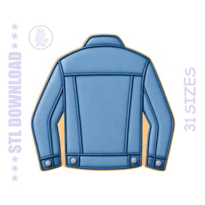 May include: A light blue denim jacket design with a collar, pockets, and buttons. The image includes the text "STL DOWNLOAD" and "31 SIZES". The Little Gallery Shop logo is also visible.