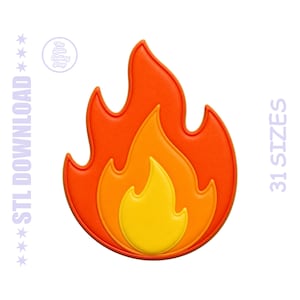 May include: A stylised flame graphic featuring layered shapes in vibrant shades of orange, yellow, and red. The design includes the text STL DOWNLOAD and 31 SIZES on the sides, with a circular logo containing the text The Little Cutting Shop.