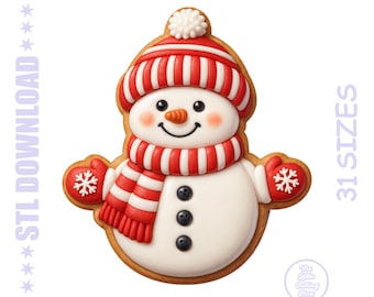 Snowman Cookie Cutter STL – Christmas Winter Baking Mold – 31 Sizes + PNG
