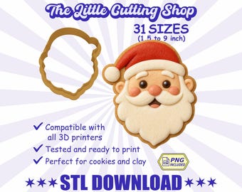 Santa Claus Cookie Cutter STL: 3D Printable Baking Tool (31 Sizes + PNG)