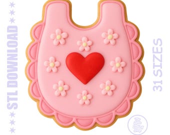 Heart Baby Bib Cookie Cutter STL File - Baby Shower Favor (PNG Included)