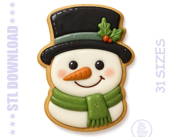 Snowman Cookie Cutter STL – Winter Christmas Baking Mold – 31 Sizes + PNG