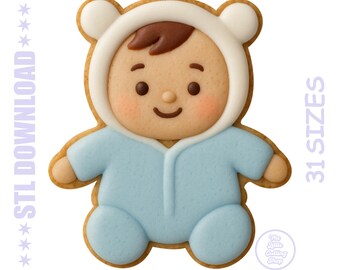 Baby in Bear Onesie Cookie Cutter STL File: 3D Printable (31 Sizes)