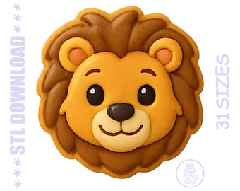 Cortador de galletas de león (archivo STL): Diseño de animales de la selva (31 tamaños, descarga digital)