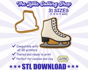 Ice Skate Cookie Cutter STL – Winter Sports Baking Mold – 31 Sizes + PNG
