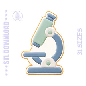 May include: A blue, green, and white microscope design with a yellow outline. The image includes the text "STL DOWNLOAD" on the left and "31 SIZES" on the right. The Little Cutting Shop logo is also visible.