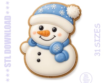 Snowman Cookie Cutter STL – Winter Christmas Baking Mold – 31 Sizes + PNG