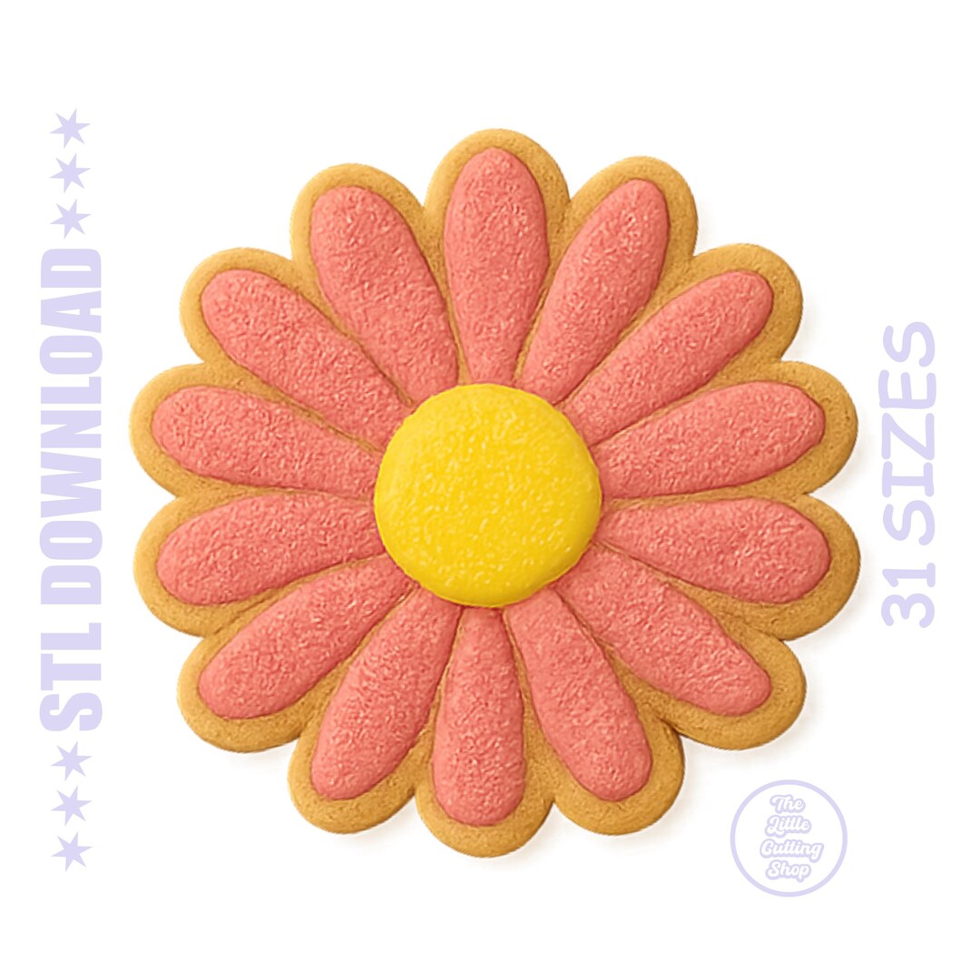 3D Gerbera Cookie Cutter STL File: Large Petal Flower Shape